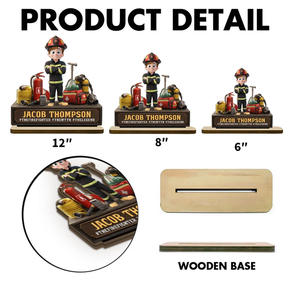 Personalized Firefighter 2-Layer Wooden Plaque, Cartoon Hero Gear Display, Unique Gift for Firefighters - Image 4