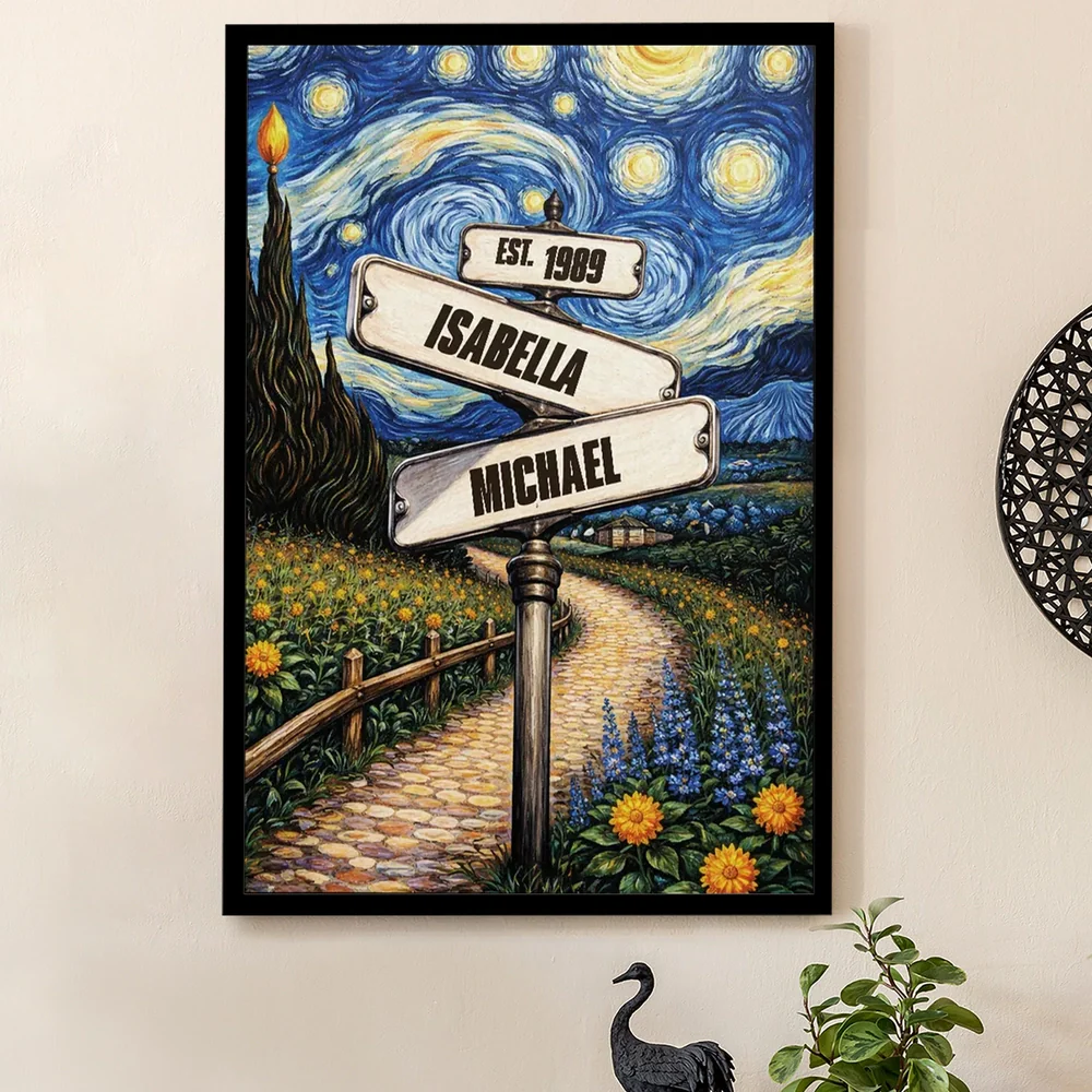 Personalized Couple Poster with Starry Night Signpost Scene, Unique Romantic Gift for Your Partner - Image 2