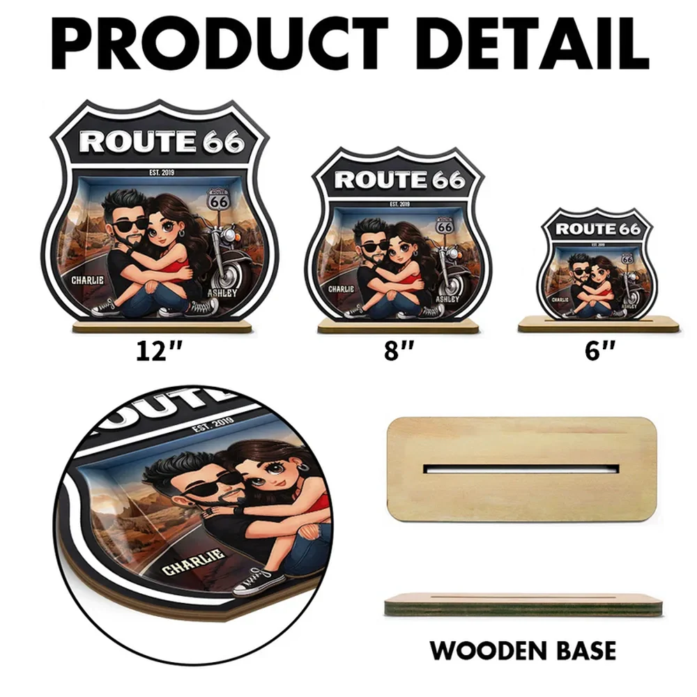 Personalized Route 66 Biker Couple 2-Layer Wooden Plaque for Motorcycle Lovers, Unique Romantic Gift for Couple - Image 4
