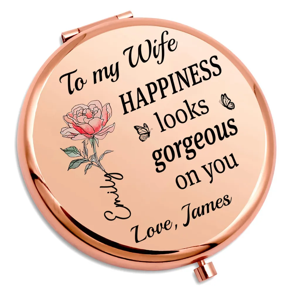 Metal Compact Mirror for Wife, Rose Floral Love Message, Purse Travel Touch-Up, Romantic Unique Gift - Image 3