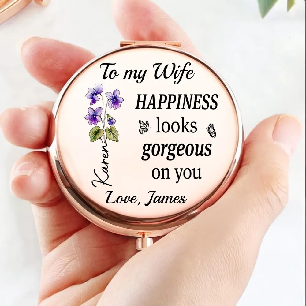 Metal Compact Mirror for Wife, Rose Floral Love Message, Purse Travel Touch-Up, Romantic Unique Gift - Image 4