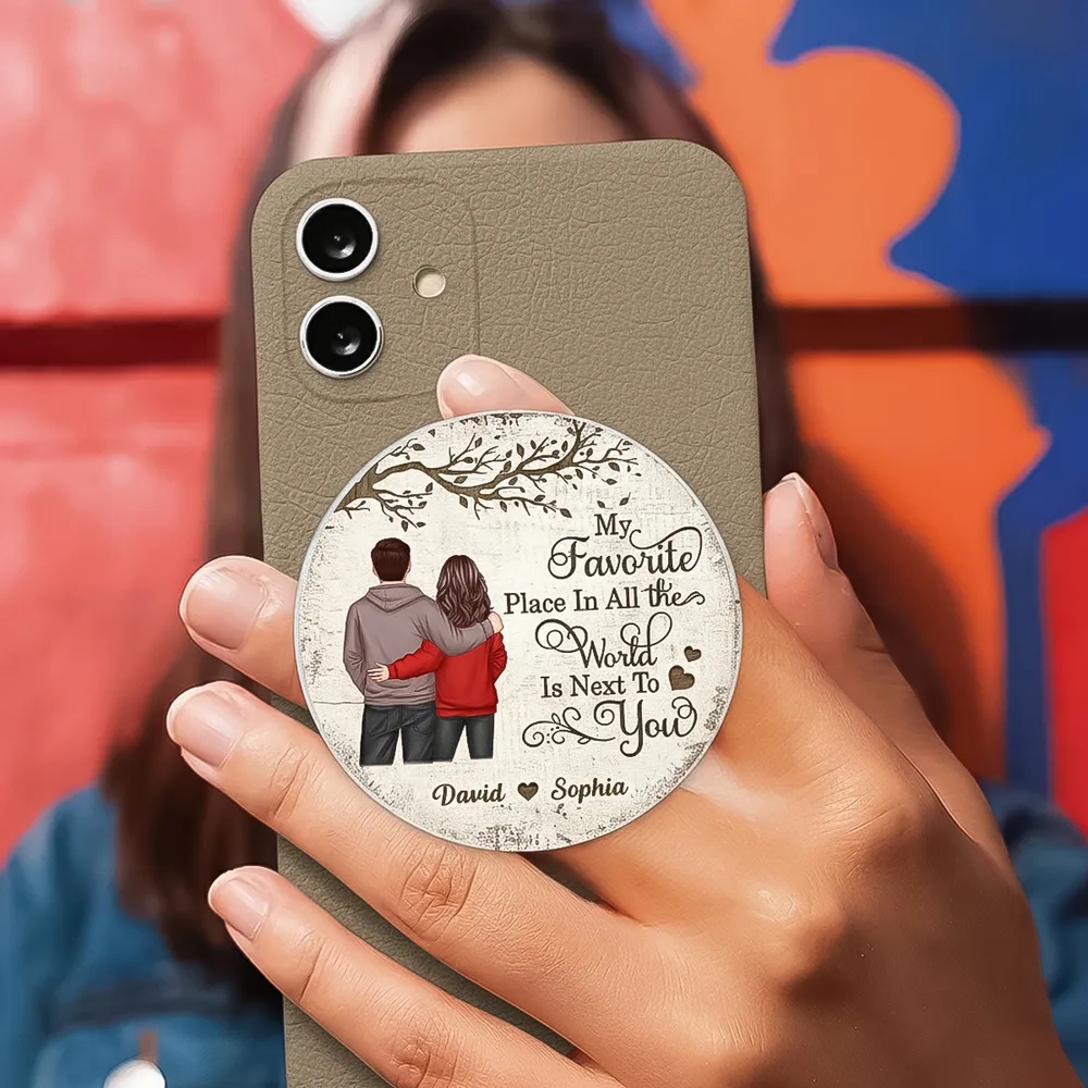 Personalized Acrylic Magnetic Phone Grip with Couple Back View and Love Quote, Unique Gift for Him or Her - Image 11