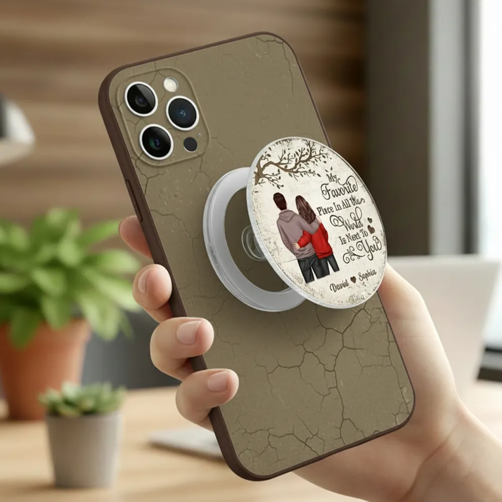 Personalized Acrylic Magnetic Phone Grip with Couple Back View and Love Quote, Unique Gift for Him or Her - Image 8