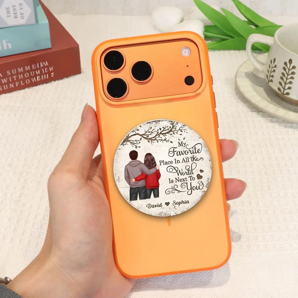 Personalized Acrylic Magnetic Phone Grip with Couple Back View and Love Quote, Unique Gift for Him or Her - Image 9