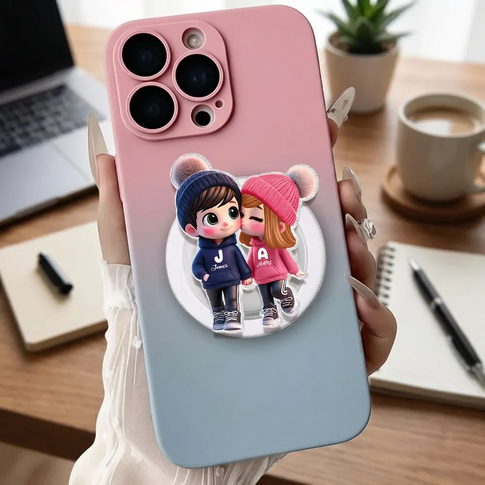 Kissing Couple Acrylic Magnetic Phone Grip, Personalized Cute Cartoon Style, Sweet Everyday Reminder, Unique Gift for Couples