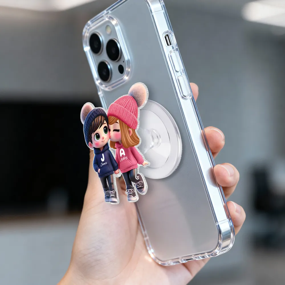 Kissing Couple Acrylic Magnetic Phone Grip, Personalized Cute Cartoon Style, Sweet Everyday Reminder, Unique Gift for Couples - Image 3