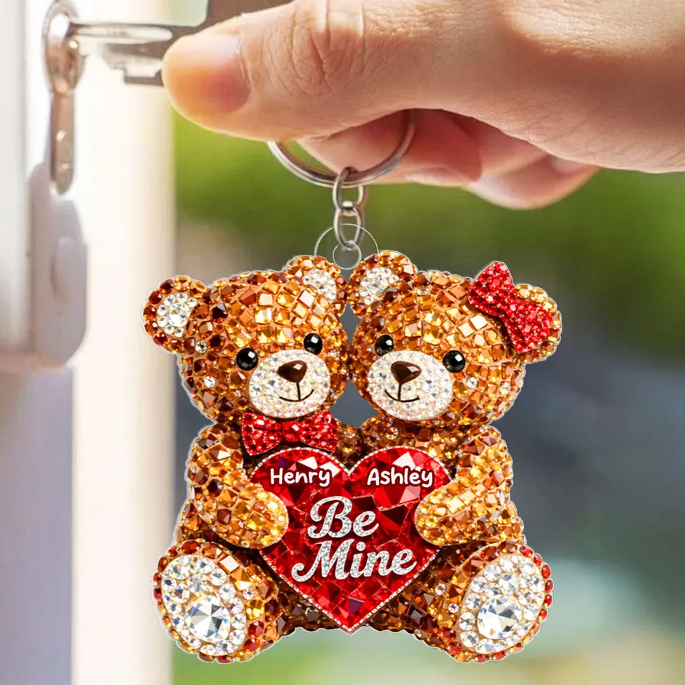 Cute Be Mine Teddy Bear Duo Acrylic Keychain, Personalized Love Charm for Keys or Bag, Sweet Romantic Gift for Couples - Image 4