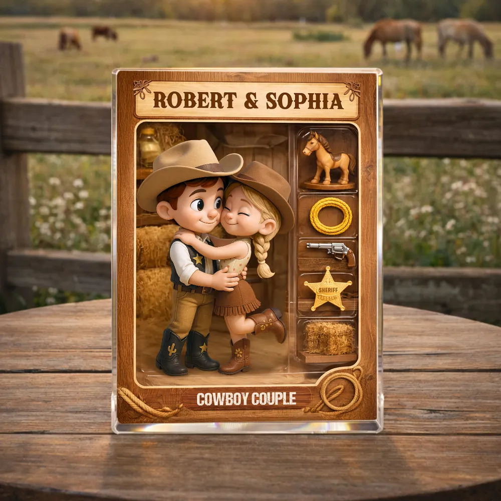 Cowboy Couple Rectangle Acrylic Block Plaque, Western Hugging Couple Keepsake, Unique Gift for Couples for Anniversary - Image 2