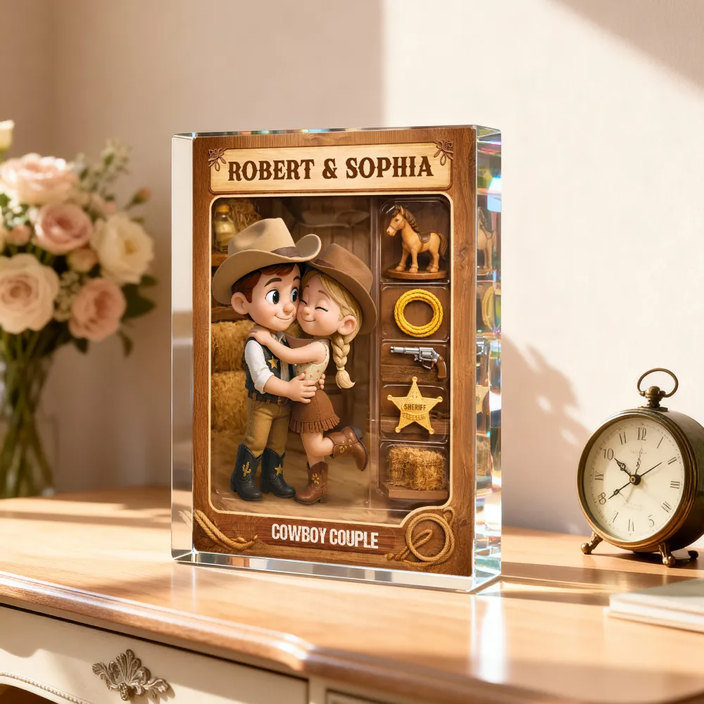 Cowboy Couple Rectangle Acrylic Block Plaque, Western Hugging Couple Keepsake, Unique Gift for Couples for Anniversary - Image 3