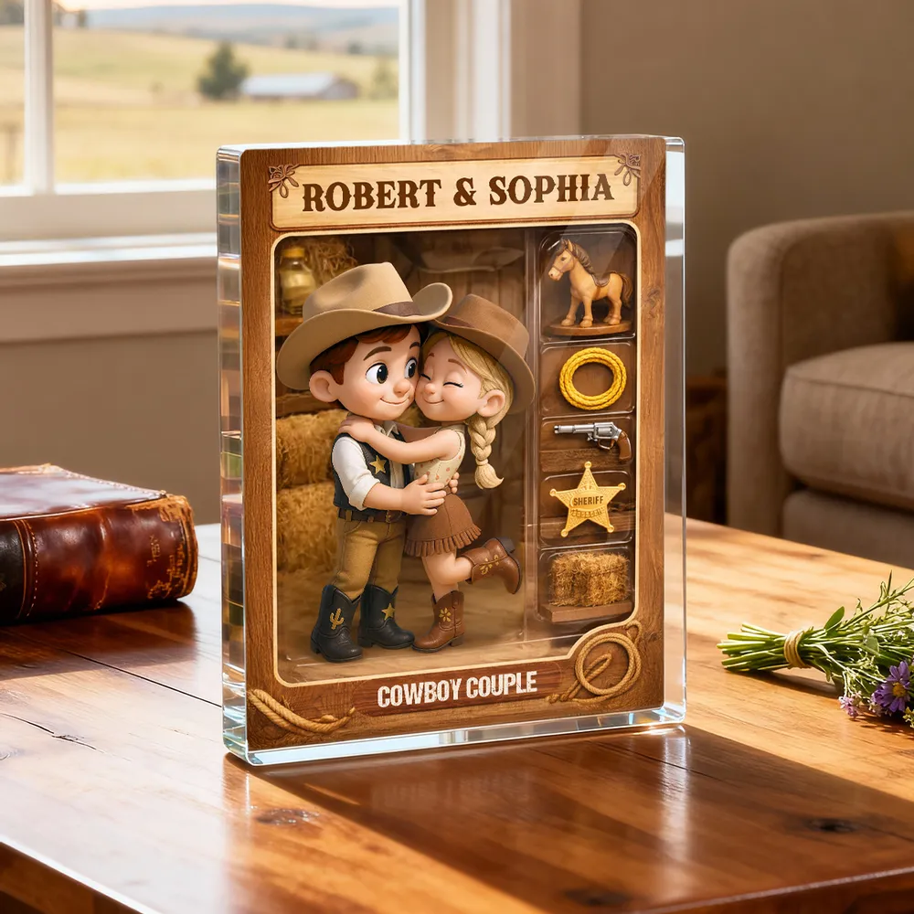 Cowboy Couple Rectangle Acrylic Block Plaque, Western Hugging Couple Keepsake, Unique Gift for Couples for Anniversary - Image 6
