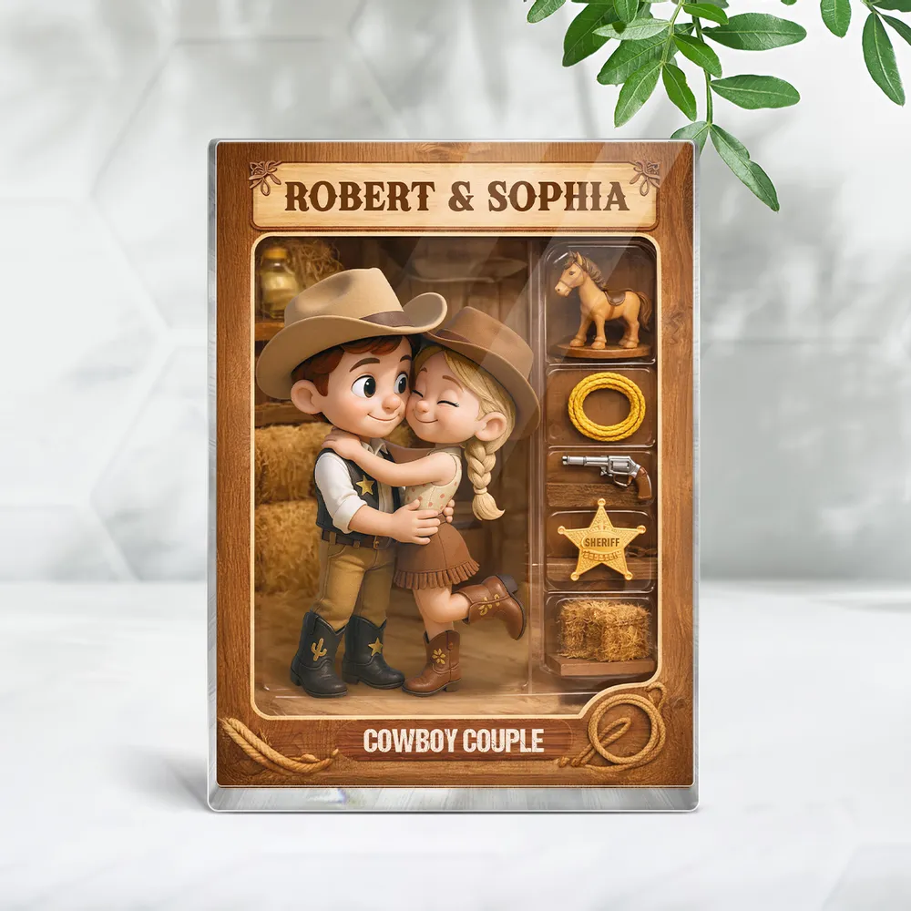 Cowboy Couple Rectangle Acrylic Block Plaque, Western Hugging Couple Keepsake, Unique Gift for Couples for Anniversary - Image 8