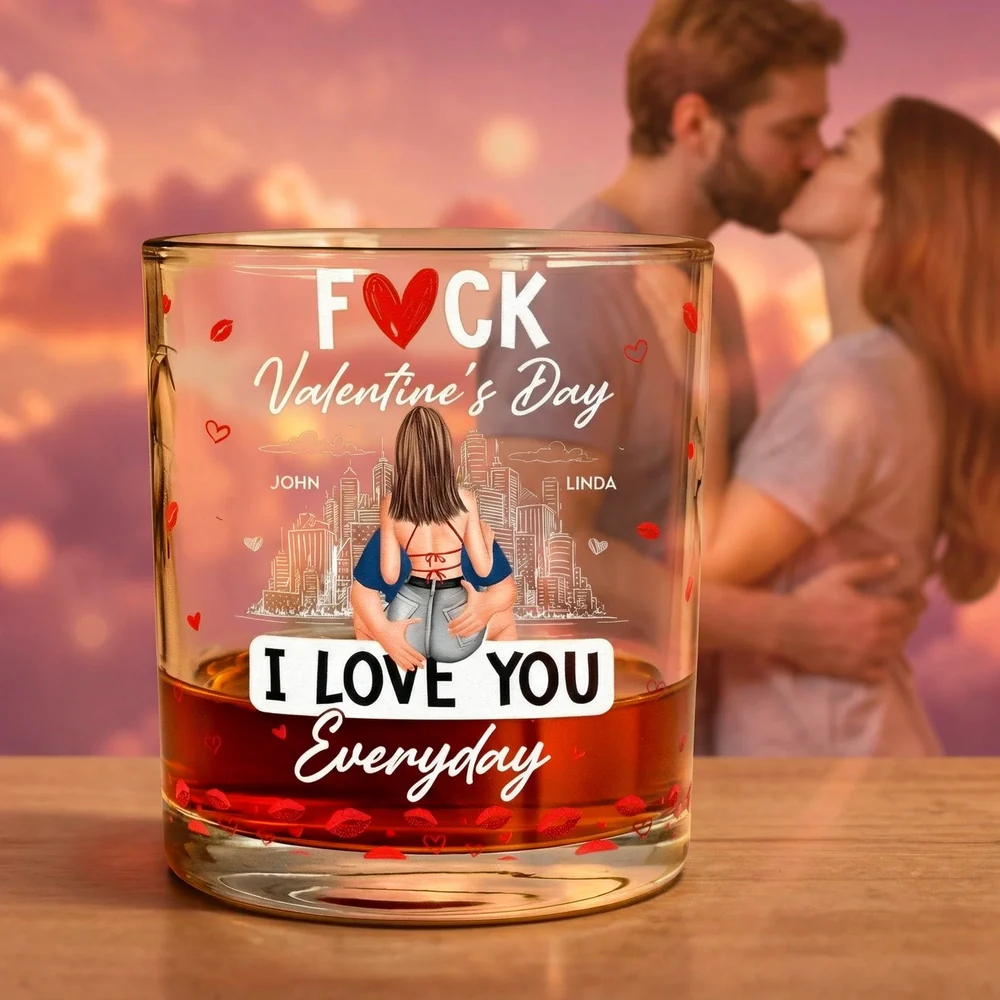 Personalized Whiskey Glass With Cheeky Valentine's Quote, Kissing Couple Design, Unique Gift For Husband Or Boyfriend