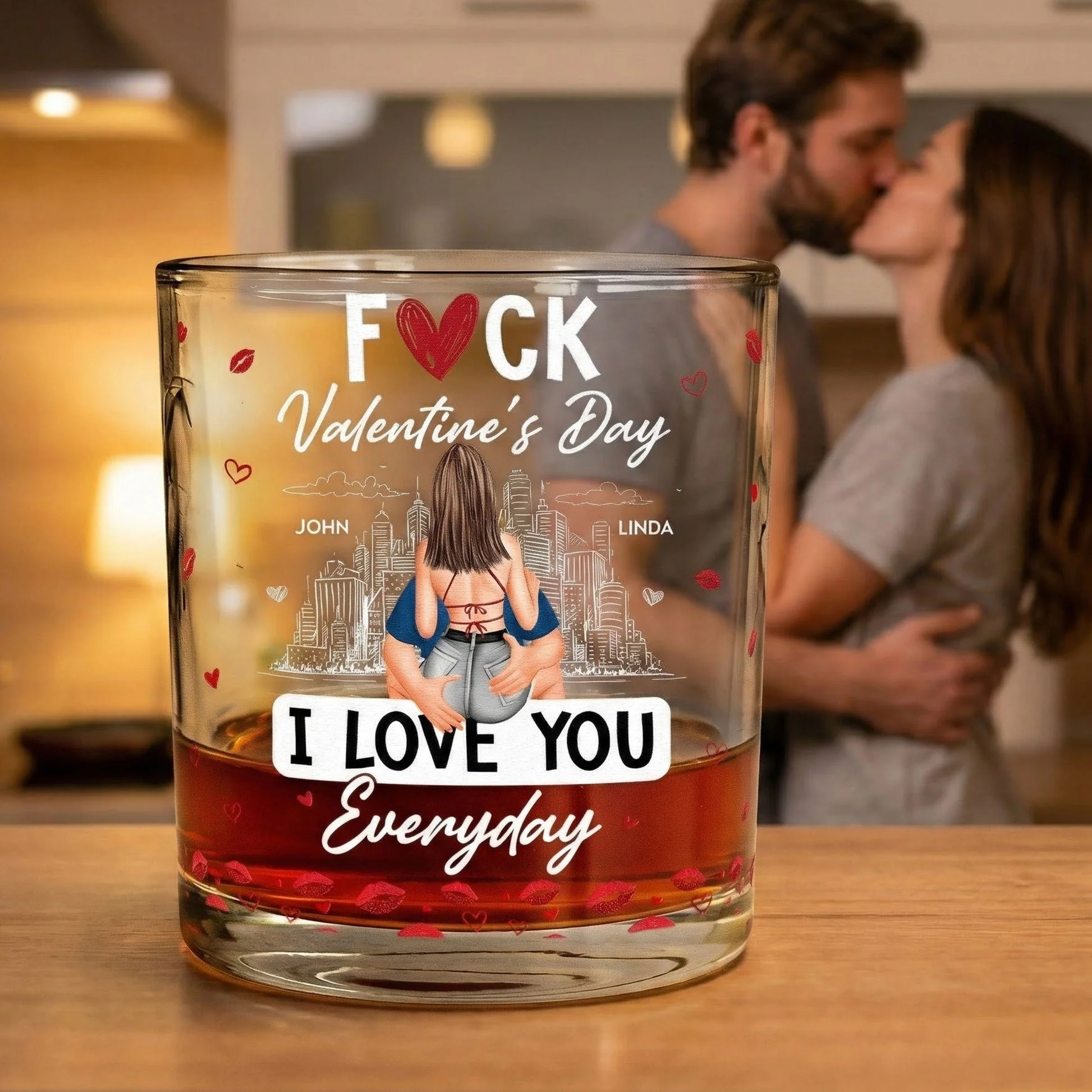 Personalized Whiskey Glass With Cheeky Valentine's Quote, Kissing Couple Design, Unique Gift For Husband Or Boyfriend - Image 2