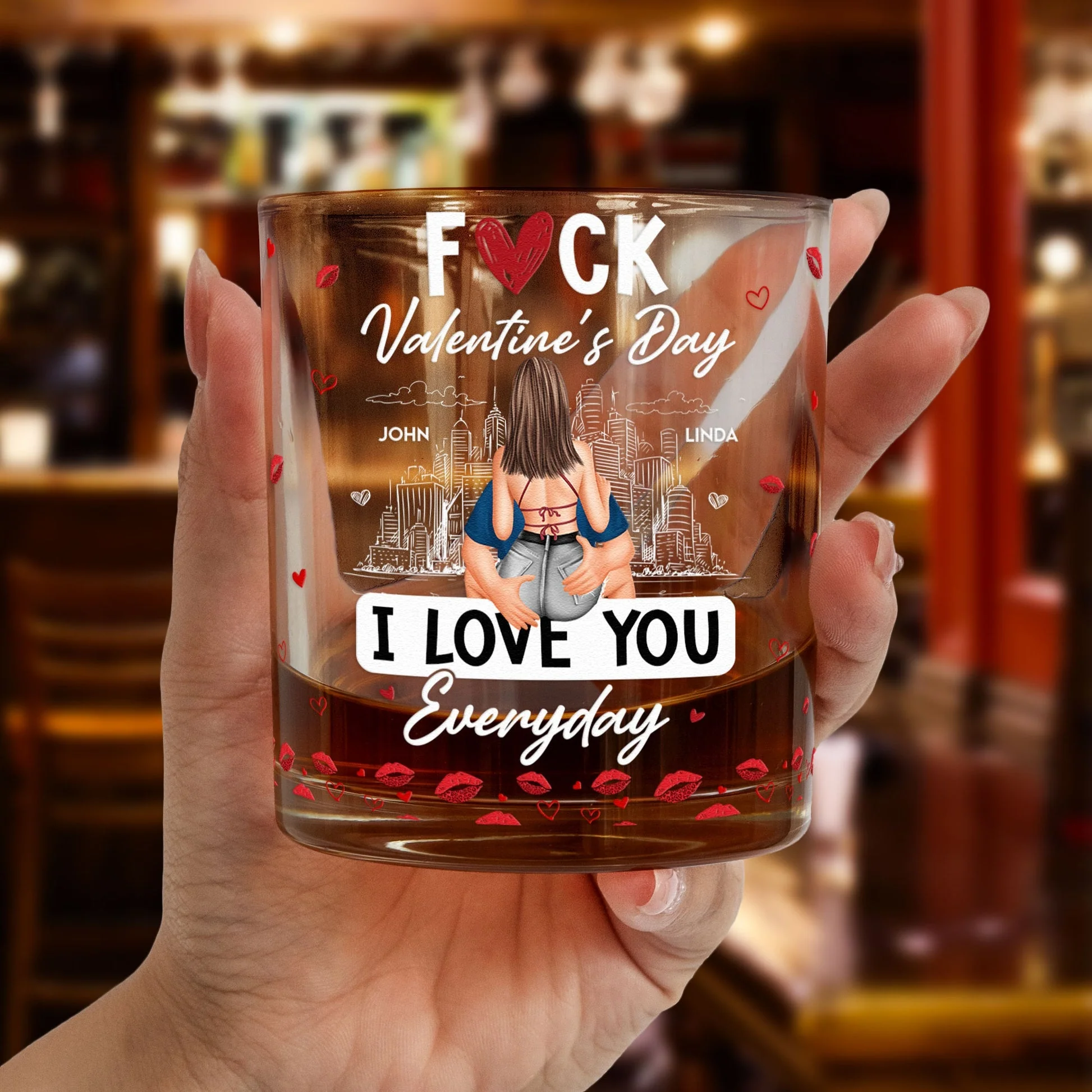 Personalized Whiskey Glass With Cheeky Valentine's Quote, Kissing Couple Design, Unique Gift For Husband Or Boyfriend - Image 3