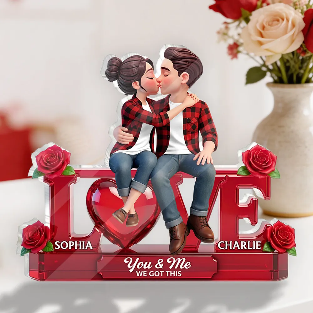 Personalized Shaped Acrylic Block Plaque with Kissing Couple on LOVE and Roses - Unique Romantic Gift for Him or Her - Image 5