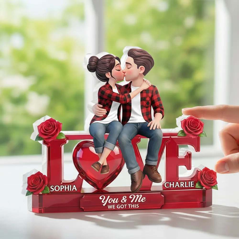 Personalized Shaped Acrylic Block Plaque with Kissing Couple on LOVE and Roses - Unique Romantic Gift for Him or Her - Image 7