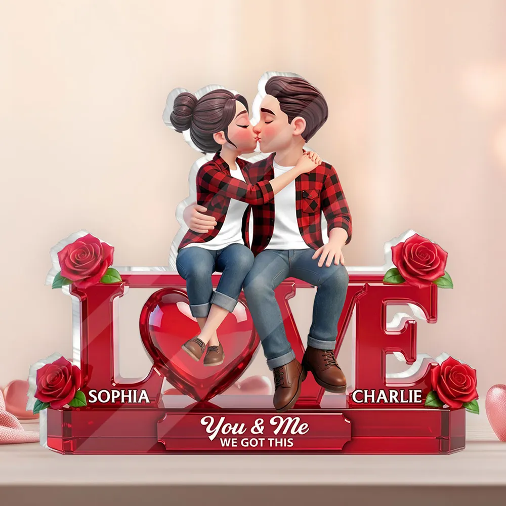 Personalized Shaped Acrylic Block Plaque with Kissing Couple on LOVE and Roses - Unique Romantic Gift for Him or Her - Image 8