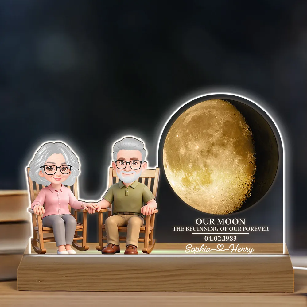 Custom Shaped Acrylic Block LED Plaque, Cozy Rocking Chair Couple Under a Glowing Moon - Romantic Keepsake Gift - Image 5