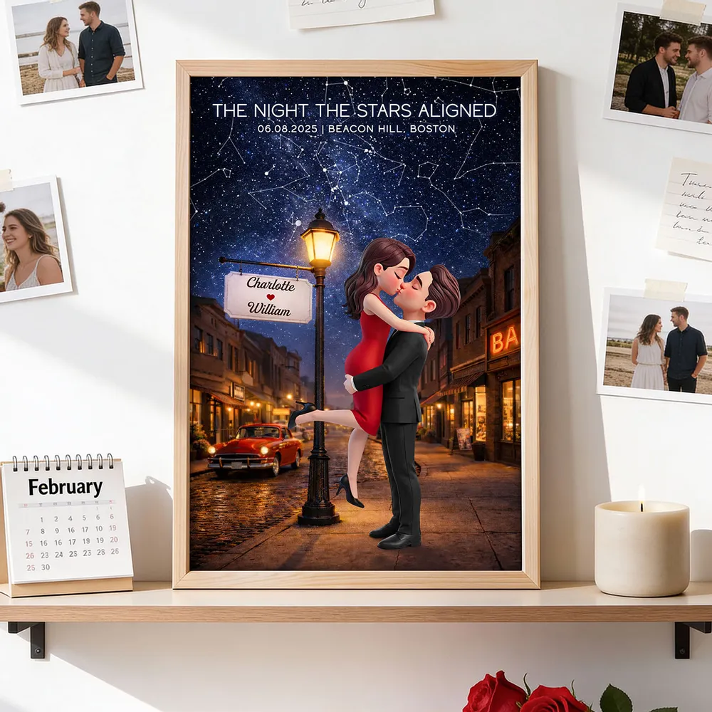 Personalized Star Map Couple Kissing Poster for Anniversary Decor, Night the Stars Aligned, Unique Gift for Couple - Image 8