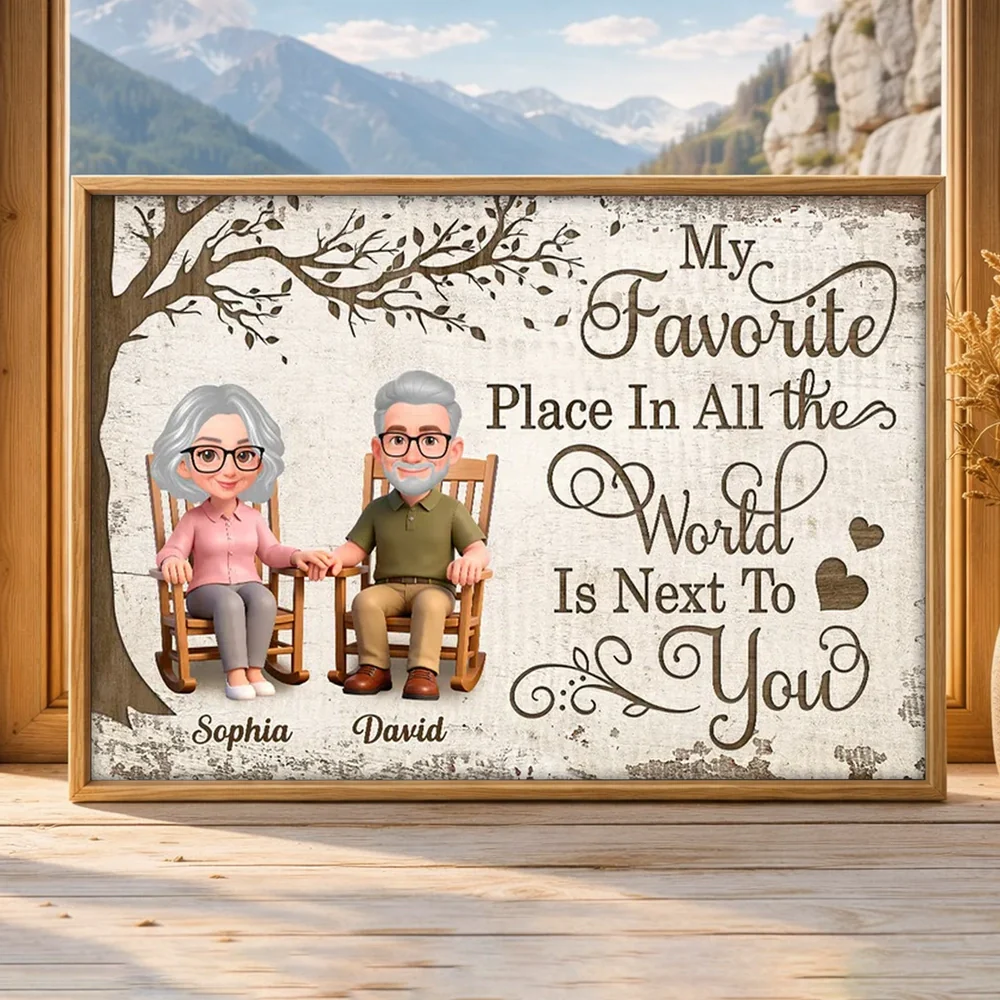 My Favorite Place Is Next To You Poster, Personalized Elder Couple Wall Decor with Hearts, Sweet Everyday Love Gift for Couple