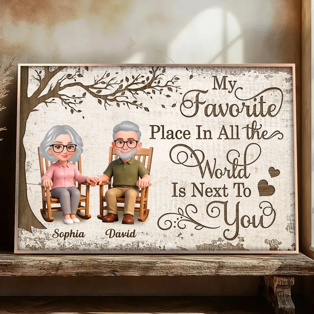 My Favorite Place Is Next To You Poster, Personalized Elder Couple Wall Decor with Hearts, Sweet Everyday Love Gift for Couple - Image 2