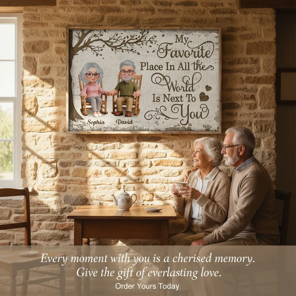 My Favorite Place Is Next To You Poster, Personalized Elder Couple Wall Decor with Hearts, Sweet Everyday Love Gift for Couple - Image 7