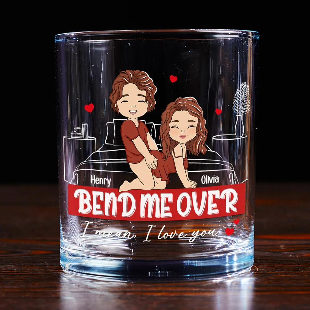 Custom Whiskey Glass with Playful Bedroom Couple Art 'I mean, I love you' Unique Romantic Gift - Image 2