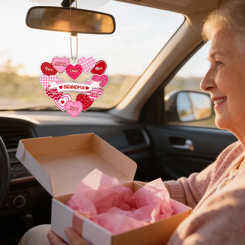 Grandma Sweethearts Acrylic Car Hanger, Personalized Heart Mirror Charm for Daily Smiles, Thoughtful Gift for Grandma - Image 3