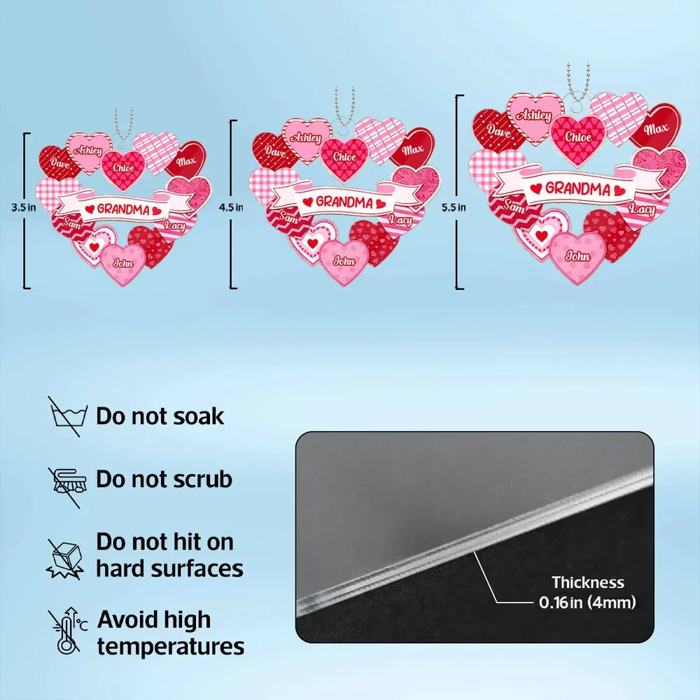 Grandma Sweethearts Acrylic Car Hanger, Personalized Heart Mirror Charm for Daily Smiles, Thoughtful Gift for Grandma - Image 6