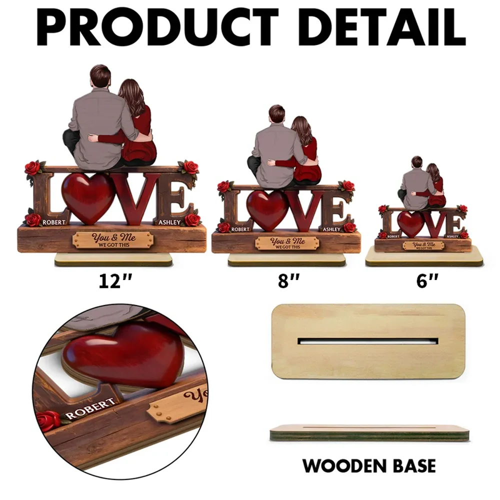 2-Layer Wooden Plaque Personalized Love Keepsake, Couple Sitting Embracing with Roses, Sweet You & Me Gift - Image 8