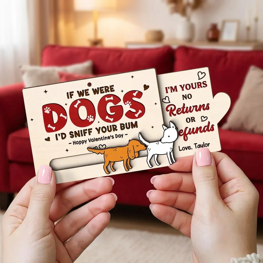 Personalized Wooden Sliding Ornament Funny Dogs I'd Sniff Your Bum for Couples A Unique Valentine's Gift