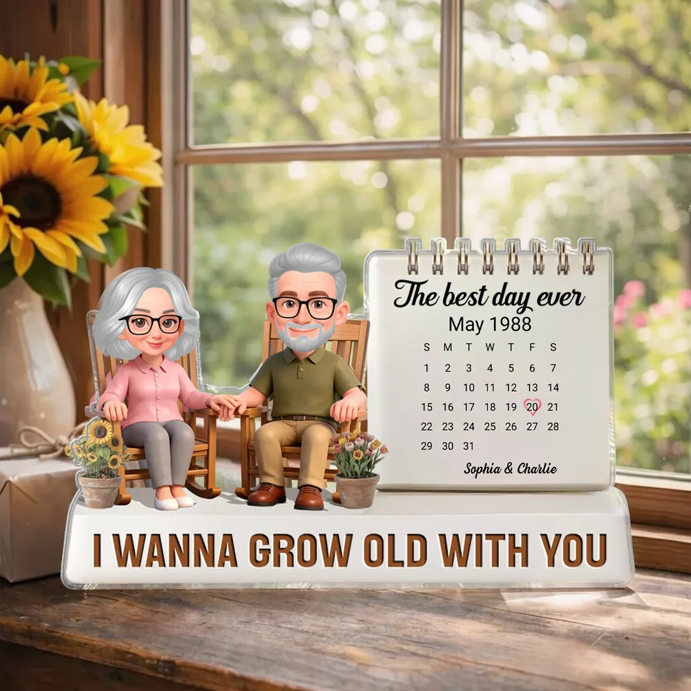 Personalized Shaped Acrylic Block Plaque with Couple Holding Hands and Calendar Scene, Unique Anniversary Gift for Wife or Husband - Image 3