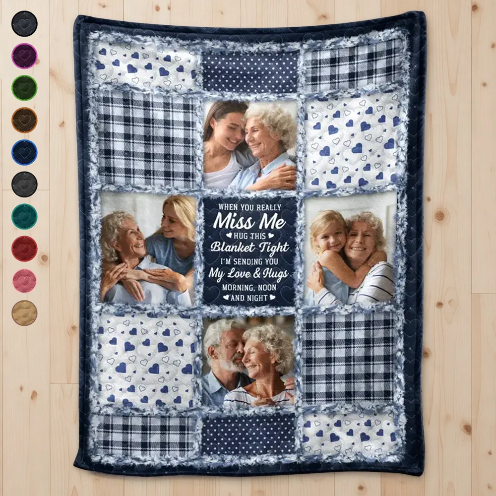 Custom Photo Collage Fleece Blanket Miss Me Hug This Blanket Tight - Heartwarming Keepsake Gift For Family