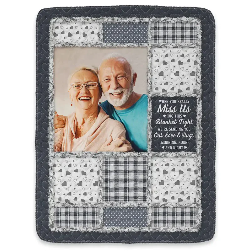 Custom Photo Collage Fleece Blanket Miss Me Hug This Blanket Tight - Heartwarming Keepsake Gift For Family - Image 2