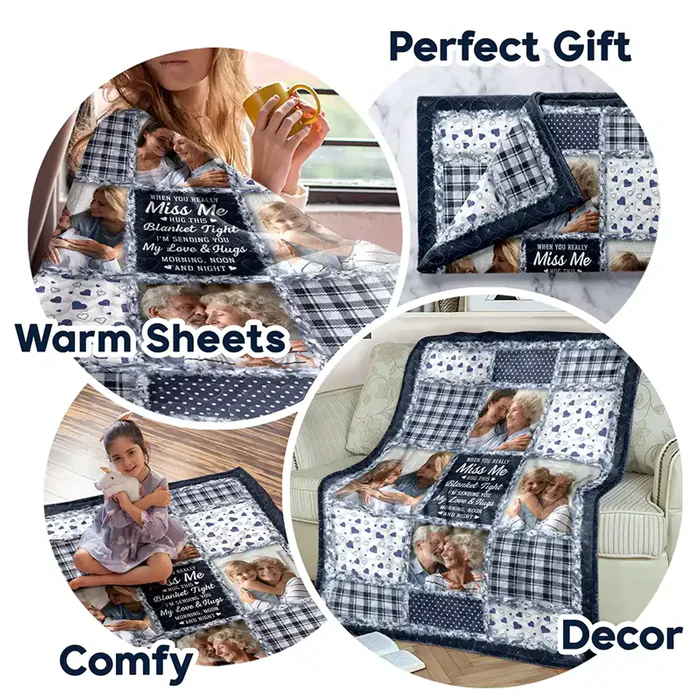Custom Photo Collage Fleece Blanket Miss Me Hug This Blanket Tight - Heartwarming Keepsake Gift For Family - Image 7