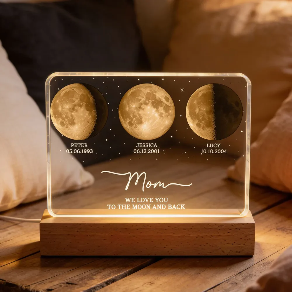 Mom Dad We Love You to the Moon and Back Block LED Light Plaque Warm Moonlight Decor Creative Gift for Dad, Mom