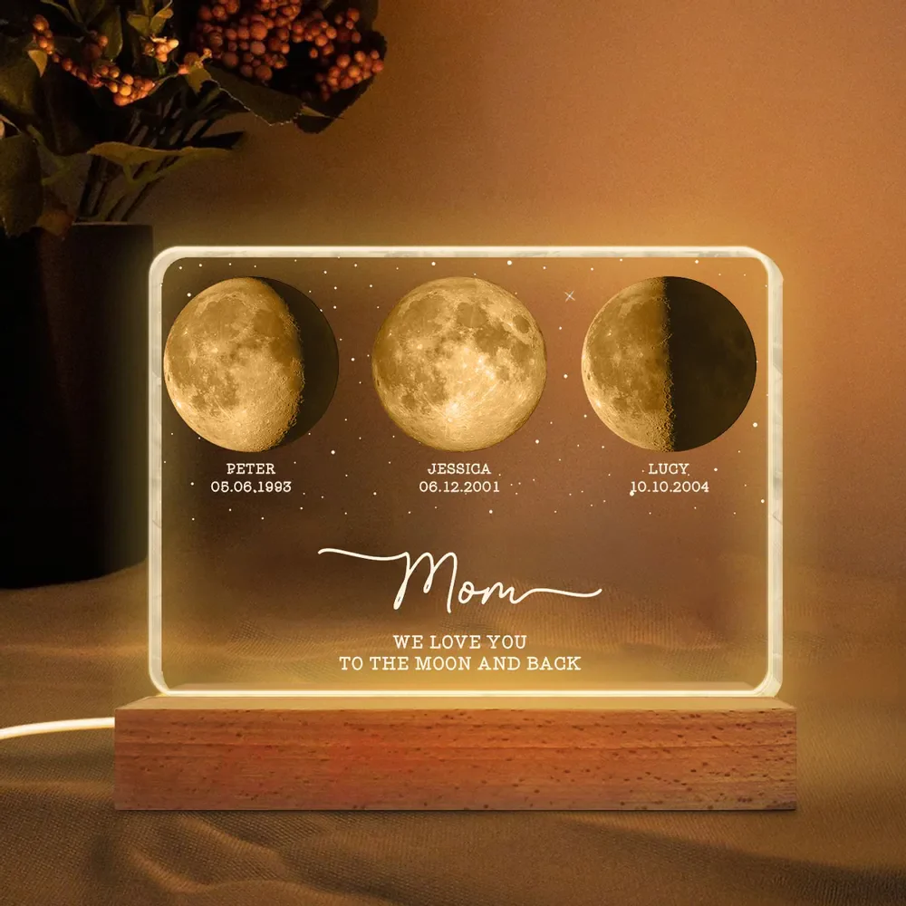 Mom Dad We Love You to the Moon and Back Block LED Light Plaque Warm Moonlight Decor Creative Gift for Dad, Mom - Image 3