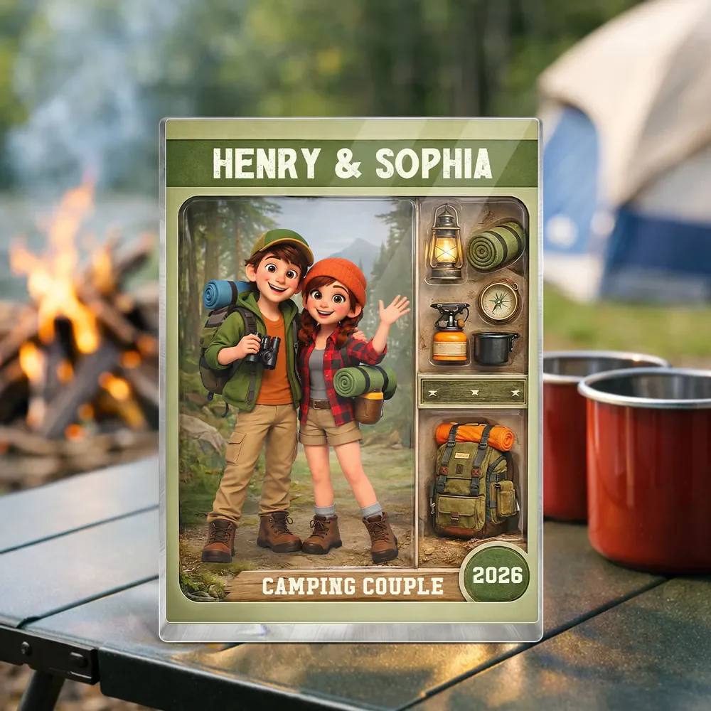 Personalized Camping Couple Rectangle Acrylic Block Plaque, Cute Cartoon Hikers Desk Decor, Unique Gift for Couples - Image 8