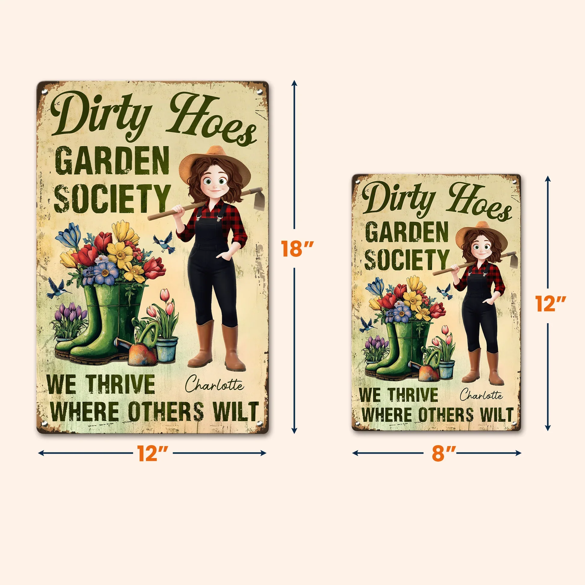 Personalized Rectangular Iron Sign Dirty Hoes Garden Society Funny Vintage Garden Decor, Unique Gift for Plant Lovers - Image 4