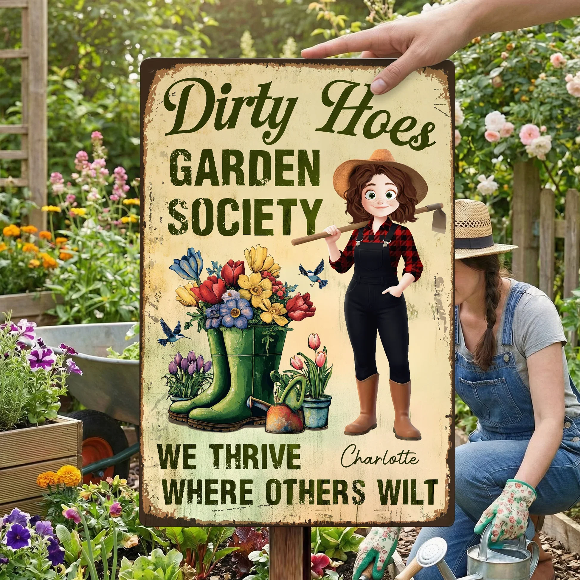Personalized Rectangular Iron Sign Dirty Hoes Garden Society Funny Vintage Garden Decor, Unique Gift for Plant Lovers - Image 5