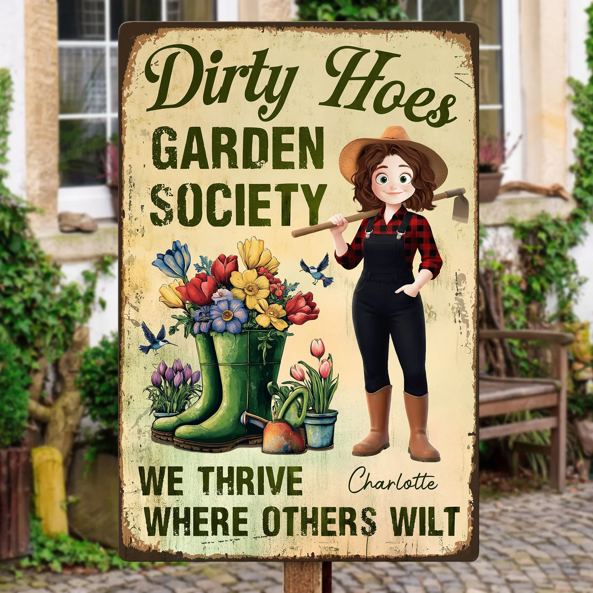Personalized Rectangular Iron Sign Dirty Hoes Garden Society Funny Vintage Garden Decor, Unique Gift for Plant Lovers - Image 6