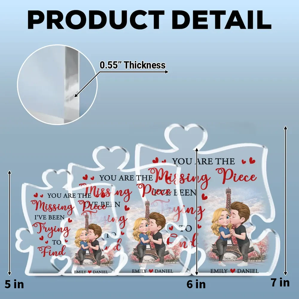 Personalized Puzzle Acrylic Block Plaque You Are The Missing Piece Cute Cartoon Couple Kissing, Unique Anniversary Gift - Image 4