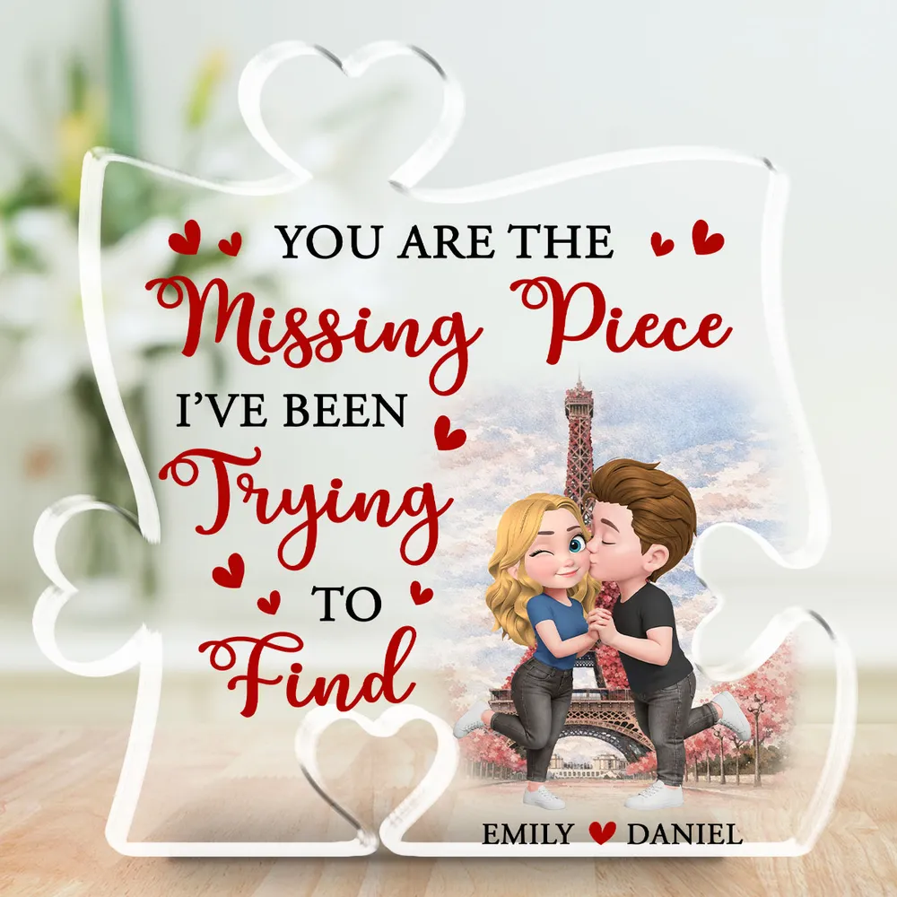 Personalized Puzzle Acrylic Block Plaque You Are The Missing Piece Cute Cartoon Couple Kissing, Unique Anniversary Gift - Image 5