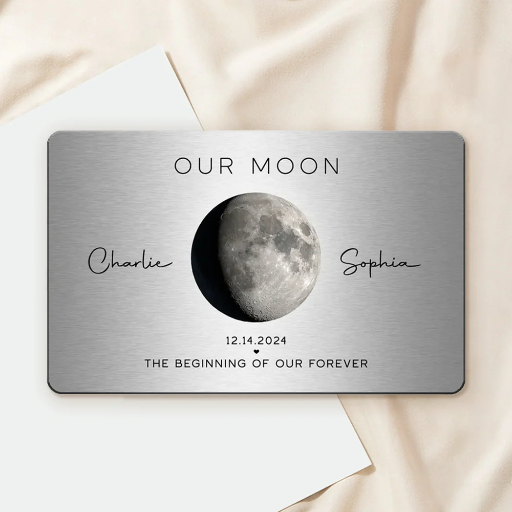 Personalized Our Moon Metal Wallet Card With Moon Photo - Romantic Unique Gift for Husband or Boyfriend