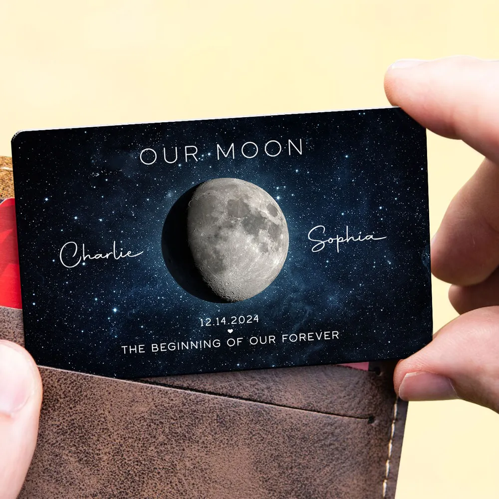 Personalized Our Moon Metal Wallet Card With Moon Photo - Romantic Unique Gift for Husband or Boyfriend - Image 2