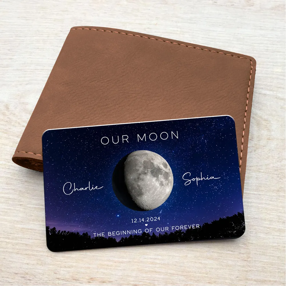 Personalized Our Moon Metal Wallet Card With Moon Photo - Romantic Unique Gift for Husband or Boyfriend - Image 3