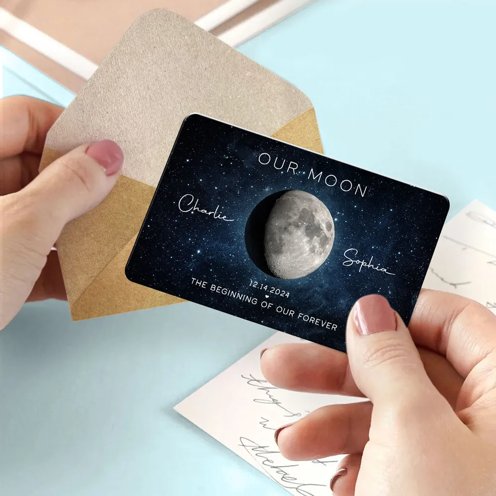 Personalized Our Moon Metal Wallet Card With Moon Photo - Romantic Unique Gift for Husband or Boyfriend - Image 5