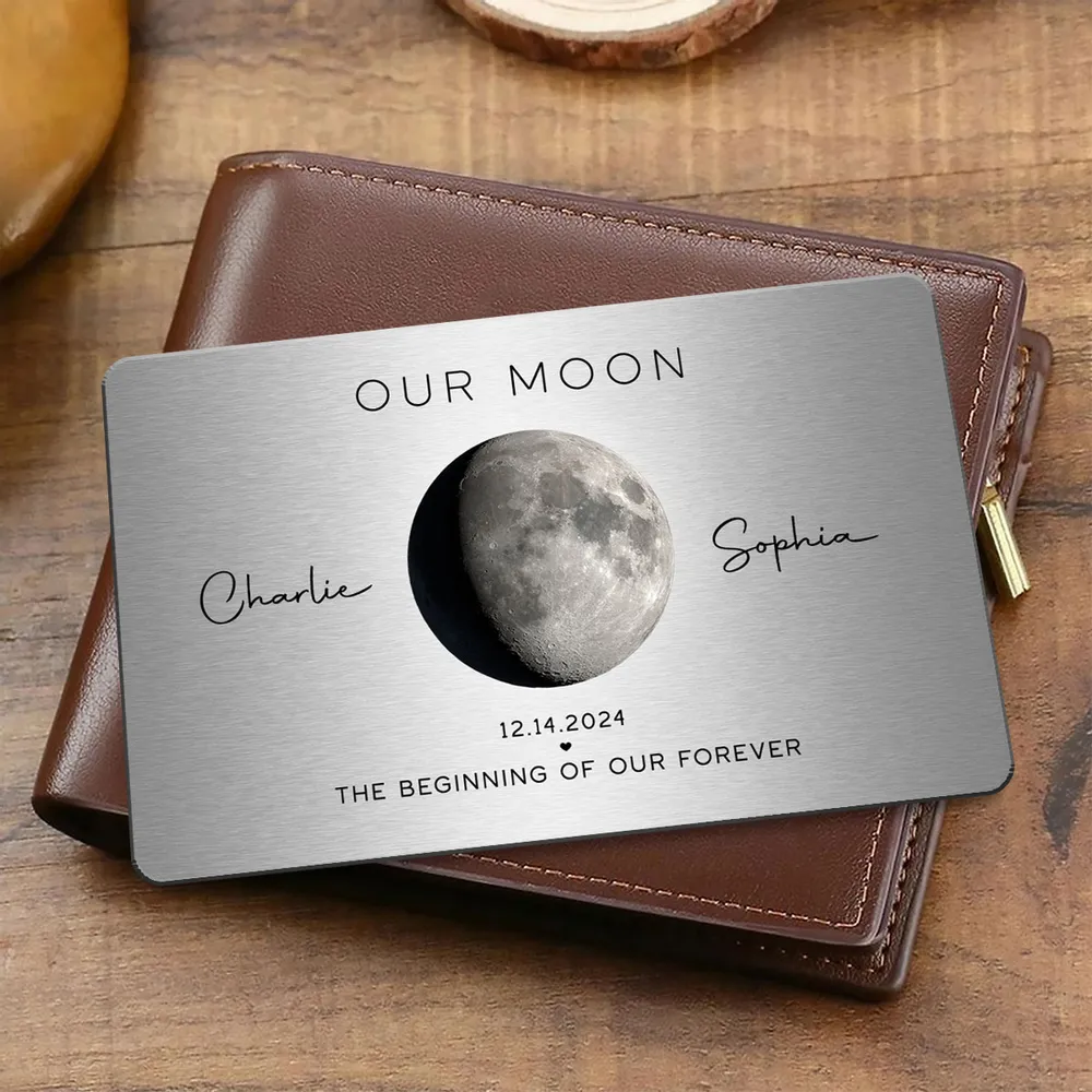 Personalized Our Moon Metal Wallet Card With Moon Photo - Romantic Unique Gift for Husband or Boyfriend - Image 7