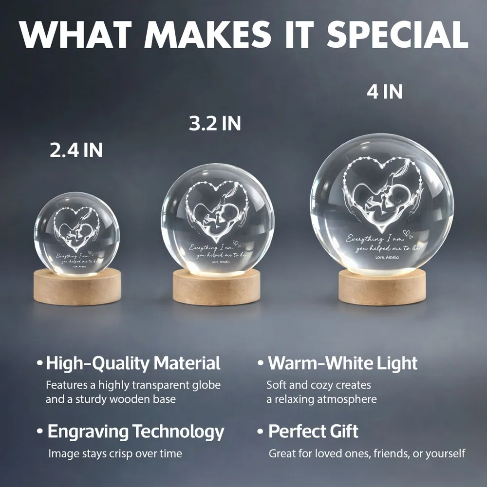 Everything I Am You Helped Me To Be Mom Personalized Crystal Ball LED Night Light, Mother & Baby Heart Glow, Unique Mother's Day Gift - Image 4