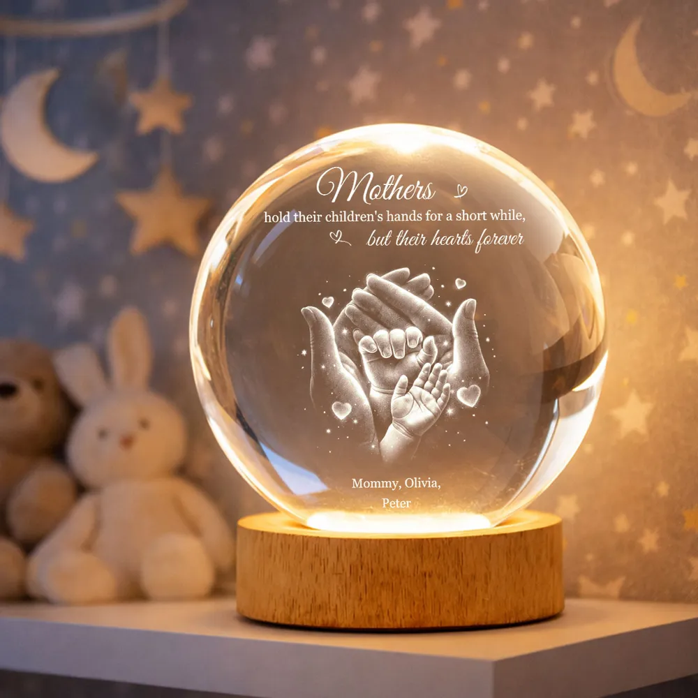 Personalized Crystal Ball LED Night Light Mother & Child Hands Night Light, Heartwarming Keepsake, Unique Gift for Mom - Image 5